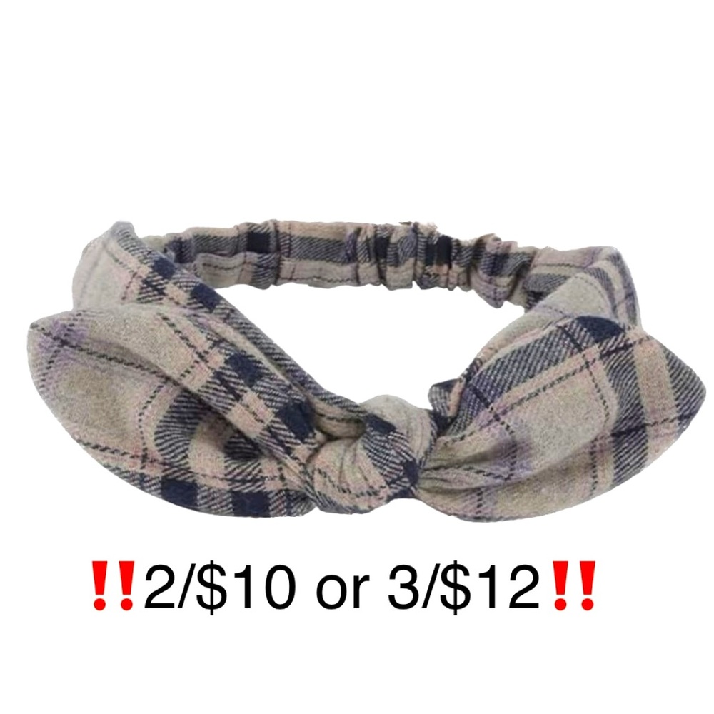 Plaid Top Knot Bow Elastic Headband